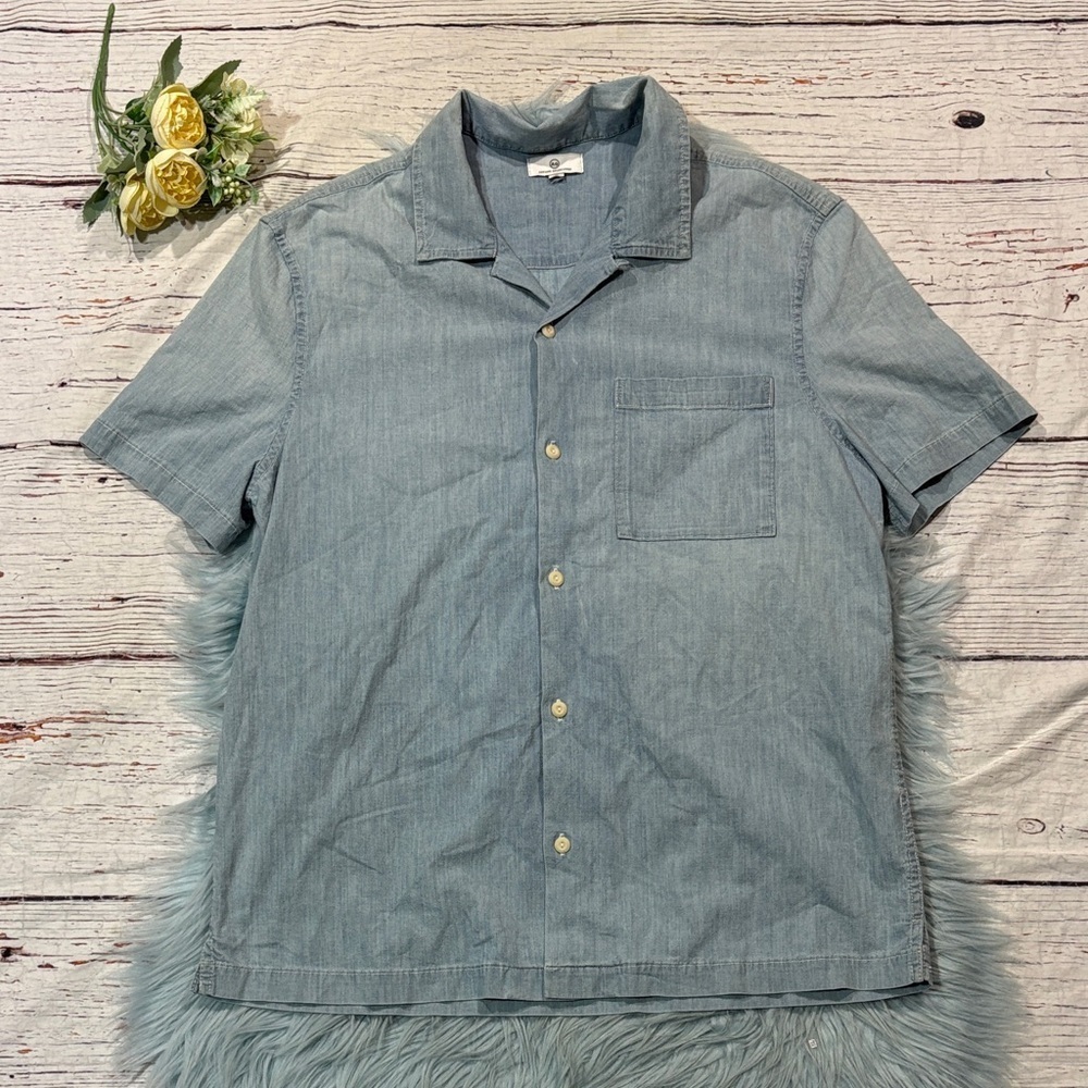 NWOT AG Adriano Goldschmied Denim Foster Stratus Button Front Short Sleeve Top